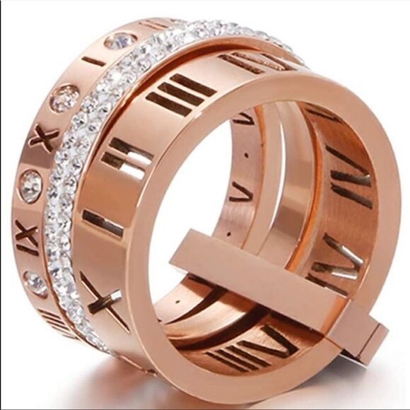 New Rose Gold Roman Trinity Band Ring - Picture 4 of 8